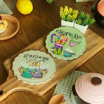 일러스트 액자느낌 도자기 라면 냄비받침대 예쁜, 플라워포트 흰꽃