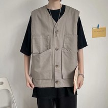 남성 아메카지 1컬러 베이직 베스트 포켓 조끼