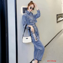 puildaug 데님 점프 수트 여성 가을 봄 작은 패션 드레스 원피스 바지