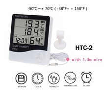 Oauee LCD 전자 디지털 온도 습도 측정기 실내 실외 온도계 습도계 기상 관측소 시계 HTC 1 2, HTC-2