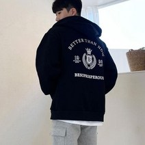 베럴댄나우 오버핏 왕관로고 프린팅 기모 후드집업