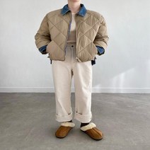 [다잇템] 여자 아가일 숏패딩 코디 청자켓 믹스 점퍼