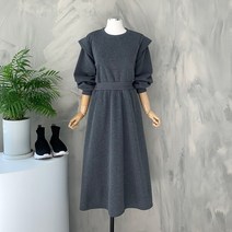 핀턱 소매 허리 밴딩 루즈핏 플레어 기모 원피스