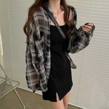 캐주얼 여친룩 루즈핏 체크 셔츠 나시 원피스 세트 - 2023968EA