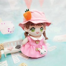 뽀미옷장 20cm 인형옷 당근토끼 원피스 모자 세트 무속성 솜뭉치 아이돌 인형 옷, 핑크