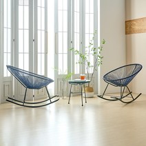 하늘창가구 뉴코드스윙 아카폴코 2 3인세트 야외용테이블세트 라탄의자, 딥블루