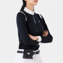 배색 라인 여자 기능성 골프 반집업 블랙 긴팔 티셔츠 인도어