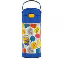 THERMOS 아동용 펀테이너 스테인리스 스틸 진공 보온 빨대 텀블러 12 oz 퍼플 하트, FUNTAINER 12 Ounce Bottle, Minions 2