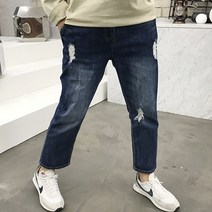 용된다 남자 반밴딩 배기 디스트로이드 청바지