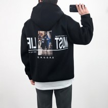 엠클로 오버핏 네오프렌 그라운드 프린팅 후드 맨투맨 티셔츠 4컬러 후드티