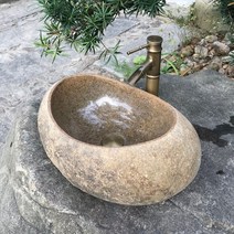 간이 씽크대 보조 상판 세라믹 싱크대 천연 조약돌 세면대 야외 돌 세면대 안뜰 거친 돌, 40cm 이하
