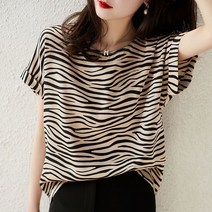 [M-3XL] 편한 얇은 여성 여름 스트라이프 호피 단아한 아이스 시원한 루즈핏 오버핏 캐주얼 패션 데일리 20대 30대 40대 빅사이즈 반팔티 반팔 티셔츠