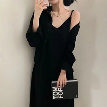 나나뽕 루즈핏 끈나시 롱 원피스+카라넥 크롭 셔츠 투피스