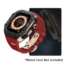 애플 워치용 럭셔리 수정 키트 울트라 49mm 탄소 섬유 케이스 iWatch 8 7 6 5 4 SE 45mm 44mm 불소 고무 밴드, Red RGB