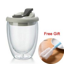 머그잔 머그컵 카페 도자기 실리카 누출 방지 뚜껑이 있는 투명 이중층 벽 유리 컵 커피 주스 우유 찻잔 여행 음료용품용, black_450ml