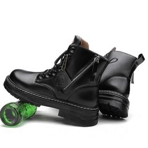 라이딩부츠 바이크 오프로드 숏부츠 오토바이 남성용 클래식 블랙 가죽 부츠 겨울 패션 플랫폼 가죽 부츠 남성 지퍼 캐주얼 남성 발목 부츠, 42, 블랙-0225