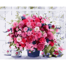 CWYJIN 캔버스 보석십자수 꽃병 꽃 DIY 키트 생화 해바라기 침실 데코레이션 그리다 30X40 CM, 1개, 장미 화분