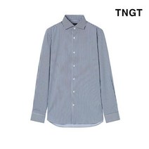 TNGT 95 사이즈 화이트 네이비 세미와이드카라 면스판 스트라이프 드레스셔츠