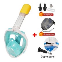 수중 스쿠버 스노클링 다이빙 마스크 세트 Gopro 부품 김서림 방지 풀페이스 호흡 마스크 안전 방수 수영 장비, Green Set PRO+S/M