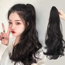 마녀플랜트 자연스런 포니테일 헤어피스 묶음머리 웨이브롱 집게, 라이트브라운_집게형