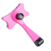 개 고양이 브러시 애완 동물 액세서리 슬리커 브러쉬 소프트 핀 개 고양이 셀프 그루머 Deshedding 빗 하나의 버튼 헤어 릴리스, 핫 핑크, 하나