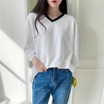 코지일이삼 코지 여자 바닐라 심플 배색 브이넥 기본 이너 긴팔티 (9649063)