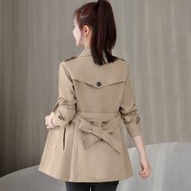 하프트렌치 짧은 숲트렌치 2021 새로운 봄 가을 트렌치 코트 여성 카키색 패션 슬림 긴팔 윈드 벨트 캐주얼 아웃웨어 여성