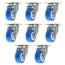 8 Pack Caster Wheels Swivel Plate Casters On Blue Polyurethane Wheels PU null, 1