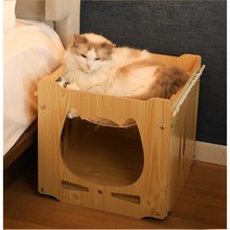 Neirny 고양이 숨숨집 고양이집 해먹 원목 다기능 캣하우스 캣타워 조합형, 고양이 a타입 L