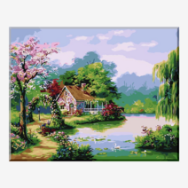 (대형 물감 3배) 모모픽스페인팅 WP29 전원 풍경 75x60cm DIY명화그리기 세트 유화 꽃그림 풍경