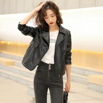 가죽자켓 여성 캐주얼 가죽 재킷 패션 트렌드 수트 칼라 루즈핏 쇼트 양가죽 코트 스플릿 아우터