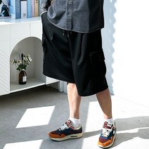 핏콕 남성용 루즈핏 스웻 버뮤다 밴딩 6부 와이드 카고 트레이닝 반바지