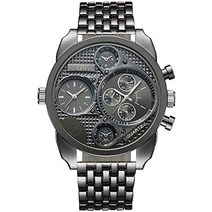PASOY Mens Retro Style Copper Watch Big Dial 50MM Two Time Zone Military Antique Quartz Analog Watc