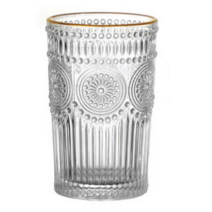 블루선 북유럽풍 싱글몰트 하이볼 온더락 엔틱 유리컵 350ml, 골드링 색상, 8개