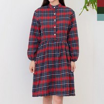 블루모드 여성 가을 데일리 차이나 카라 체크 단정한 원피스