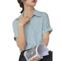 단색 반팔 시폰 셔츠 단추 살랑 링클 오픈 셔츠 브이넥 와이셔츠 3컬러 남방셔츠 무드 심플 셔츠 순색 기본 셔츠핏 간단한 반소매 블라우스 여성용 여름 솔리드 오픈카라 남방 블라우스
