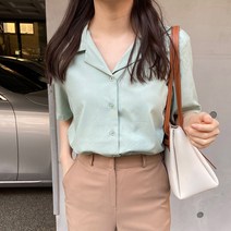 타고나 여성용 링클프리 오픈 카라 반팔 셔츠