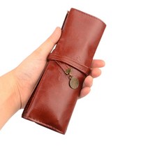 두루마리 파우치 롤링 롤 가죽 필통 펜 케이스 공구 미술 용품 붓 롤백 메이크업 브러쉬 가방 빈티지 캠핑 수저 통 여행용