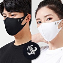 LXP579 구리나노섬유 반영구 항균 패션마스크 빨아쓰는 마스크 순은(100%) 피어싱 5종 (리미티드 에디션), 앵커(닻) 은장식, 블랙, L (성인 여성&남성)