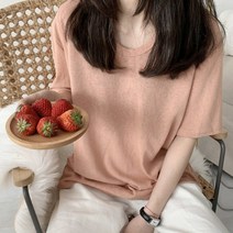 심플 여성 여름 반팔 라운드넥 티셔츠 코튼