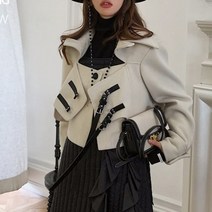 더블 코트 자켓 비대칭 레이어 긴 소매 짧은 가죽 가을