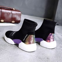 Q2021708 워커 스판니트삭스 앵글부츠 반짝이 키높이슈즈