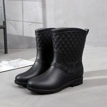 4컬러 퀄팅 패턴 베이직 여성 앵클 레인부츠 레인17여성장화 레인부츠 장마 비 우비, 240mm, 블랙