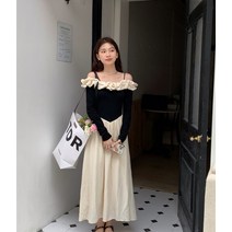 에린 오프숄더 프릴 플레어 롱 원피스 23021527