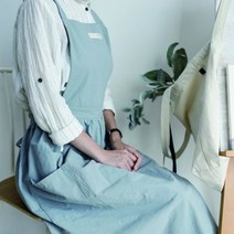 후니네가게 예쁜 카페 주방 앞치마 원피스 린넨 어린이집 패션 미용 공방 미술 바리스타 롱 면 허리, C타입(스카이블루)