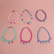 강아지 고양이 애견 비즈 목걸이 인식표 이름표, 배송요청창에입력, 연분홍색