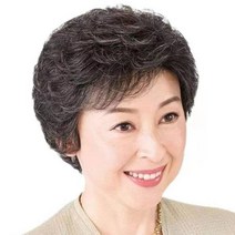 할머니 가발 중년 여성 통가발 여자 자연스러운 노인 단발머리 리얼머리 곱슬머리 연기 부인 시어머니 머리커버, 7 블랙 3 화이트 믹스 리얼 5종 세트