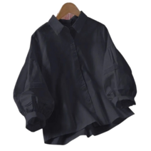 SHENGBO이른셔츠여 달콤 퍼프소매칠부셔츠여하디테일미니멀긴팔조