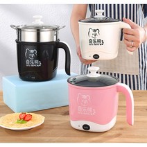 Qi Le Bear 가정용 다기능 전기쿠커 미니볶음튀김조림전골냄비 기숙사캠핑장원룸멀티쿠커 전기냄비, 블랙+찜기