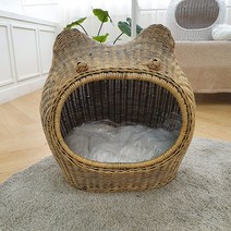 라탄 강아지집 고양이집 라탄하우스 (방석포함), 화이트